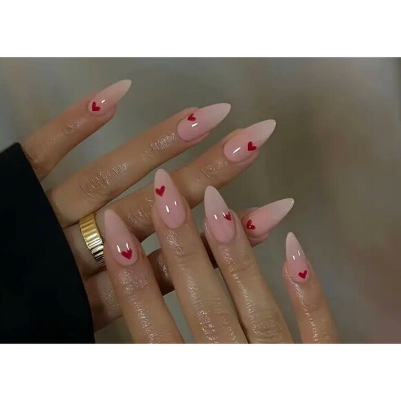 Valentine's‎ Day Almond Press on Nails Red Heart Nude False Art 24pcs FAST SHIP! - Picture 8 of 8